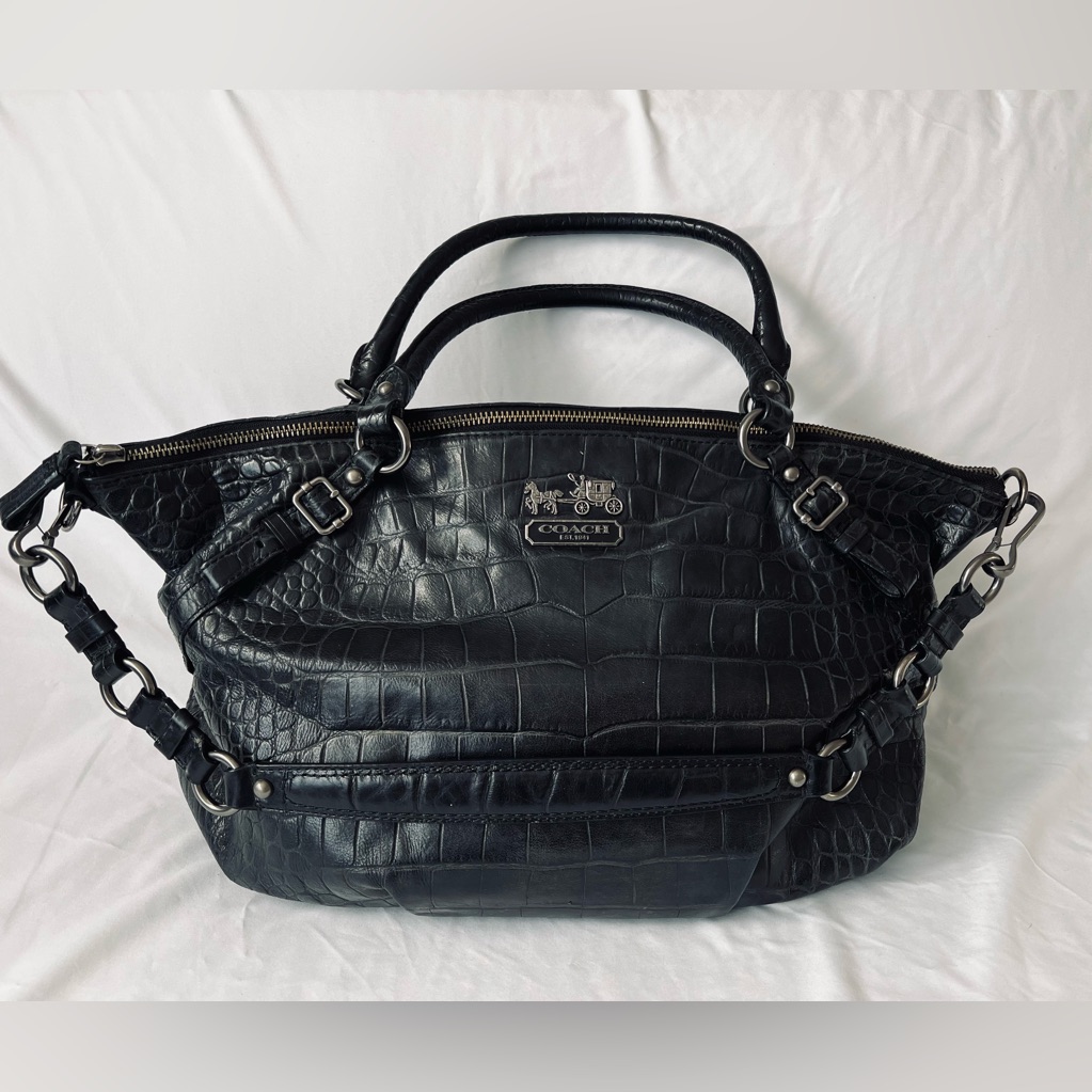 Coach Black Croc-Embossed Satchel